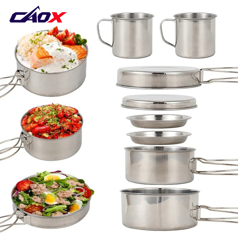 Camping Cooking Set Large - CAOX 8pcs/Set Camping Cookware Mess Kit