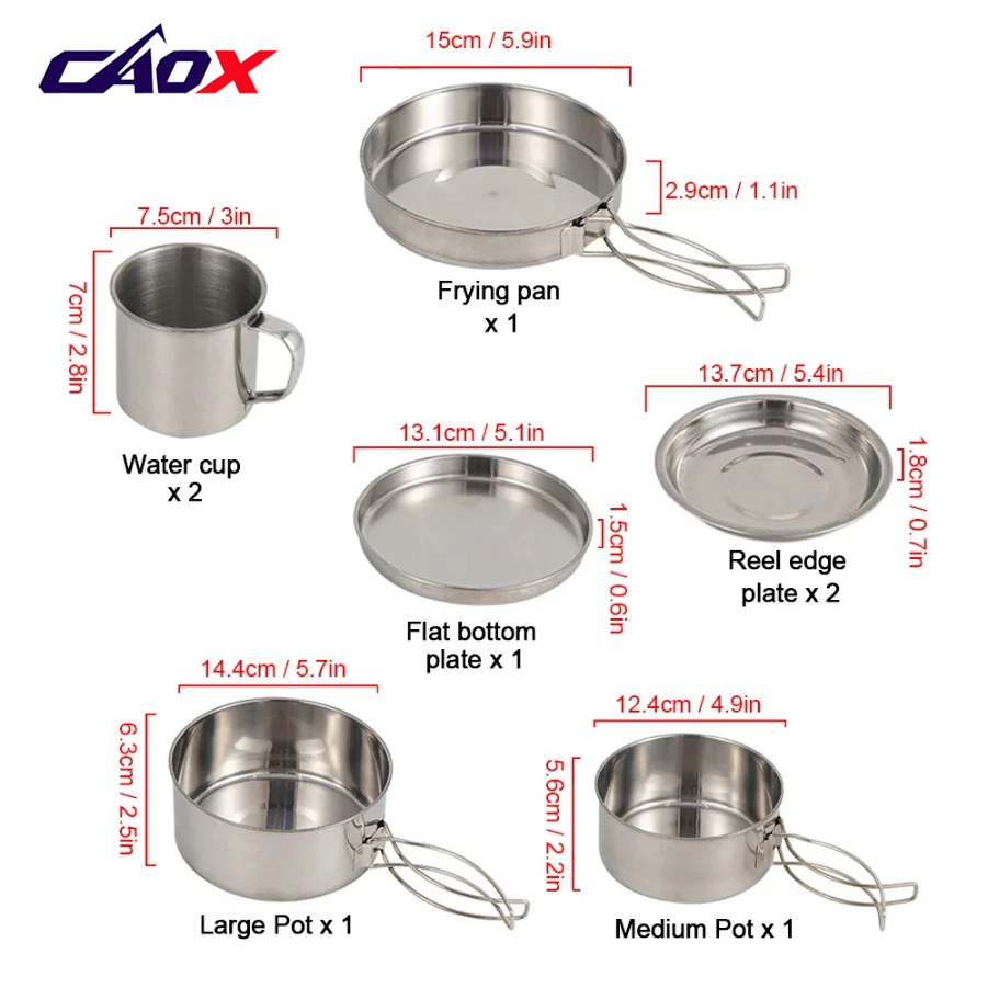 CAOX 8pcs/Set Camping Cookware - Camping Cooking Set Large ulasan dan harga