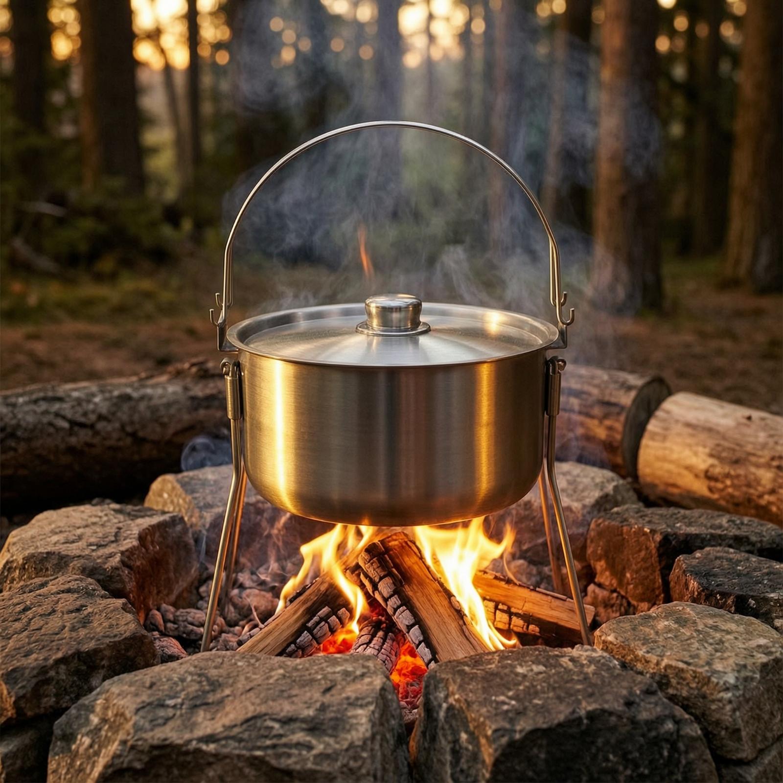 Pot with Tripod Frame Stainles - Camping Cooking Pot Tripod ulasan dan harga