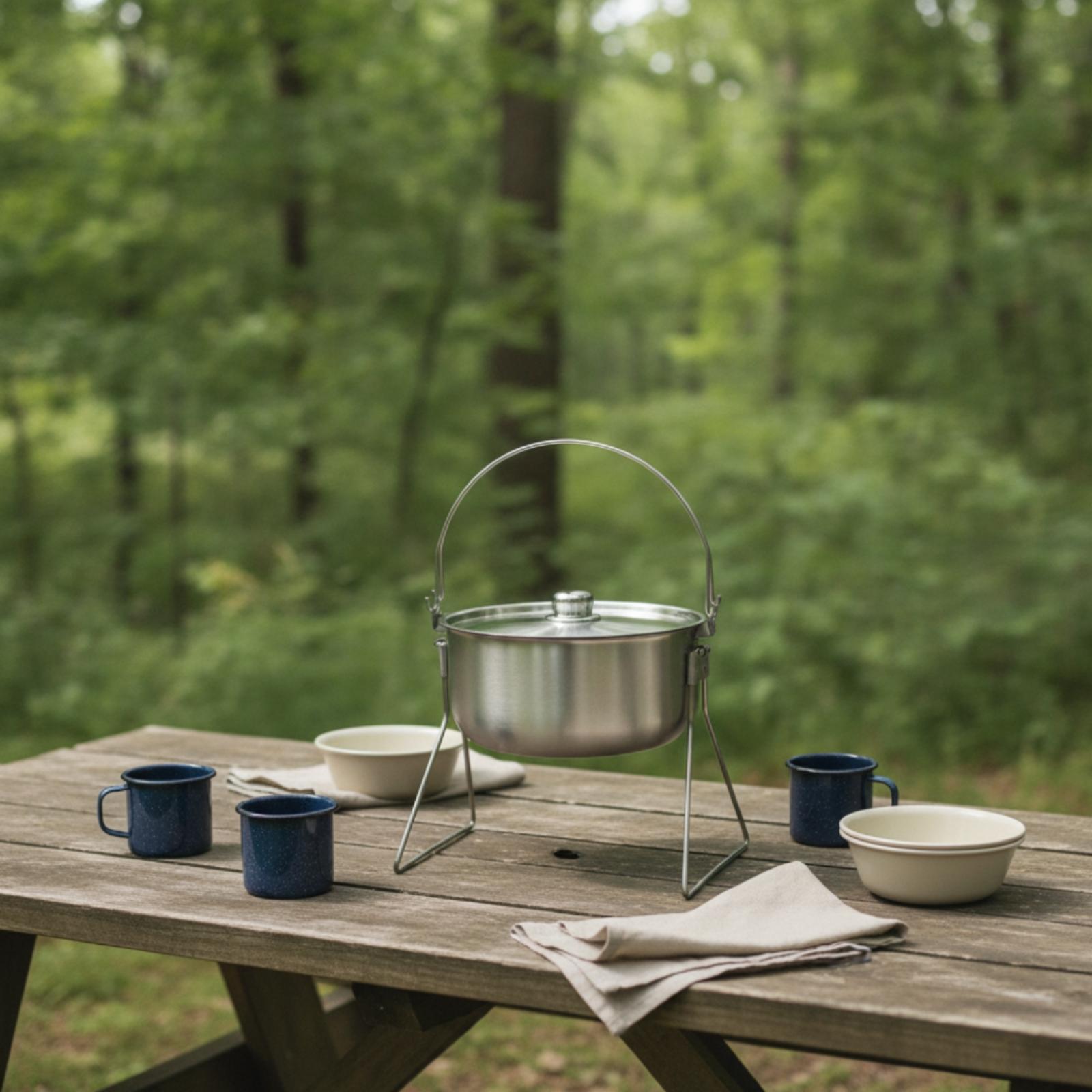 Pot with Tripod Frame Stainles - Camping Cooking Pot Tripod ulasan dan harga